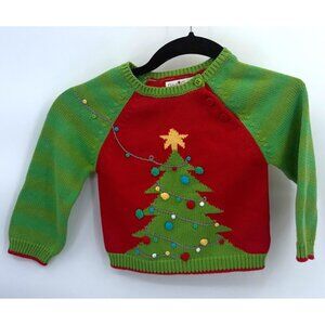 Petit Ami Christmas Tree Knit Sweater 18M Green & Red Cotton Toddler Holiday Pul